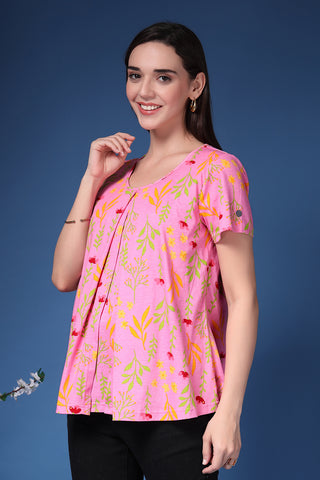 Baby Pink V Pleated Top; fit is suitable for wear during pregnancy and nursing.