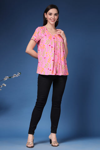 Baby Pink V Pleated Top; pleats provide shape and room for a growing belly.