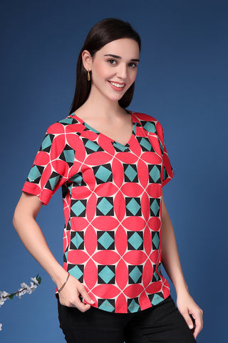 Red Maternity Top; fit is suitable for wear during pregnancy and nursing.
