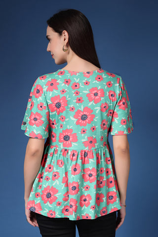 Poppy Floral Flutter Sleeve; sleeve design offers arm coverage.