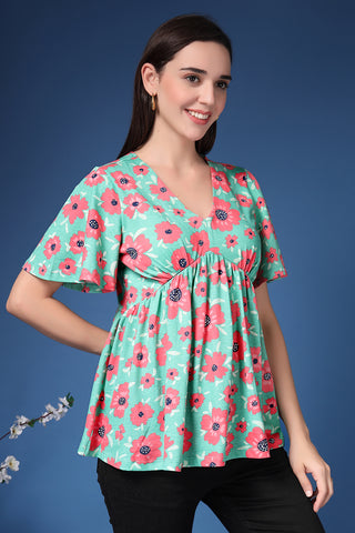 Poppy Floral Top; color brightens up a maternity wardrobe.