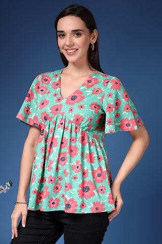 Poppy Floral Top; fit is suitable for wear during pregnancy and nursing.