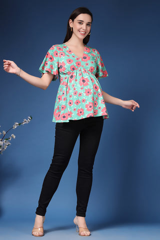 Poppy Floral Feeding Top; zip allows fast breastfeeding access.
