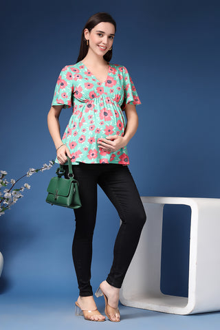 Poppy Floral Top; pairs well with maternity bottoms.