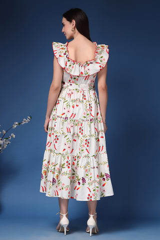 Close Up of Cotton Fabric Detail on Off-Shoulder Cotton Maternity Feeding Dress