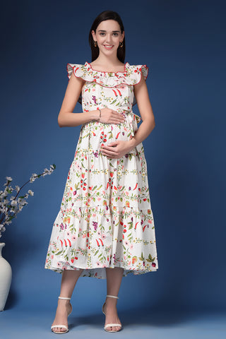 Back View of Off-Shoulder Cotton Maternity Feeding Dress - Flattering Silhouette for Pregnancy