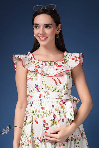 House of Zelena Off-Shoulder Cotton Maternity Feeding Dress - Trusted by Mothers for Quality