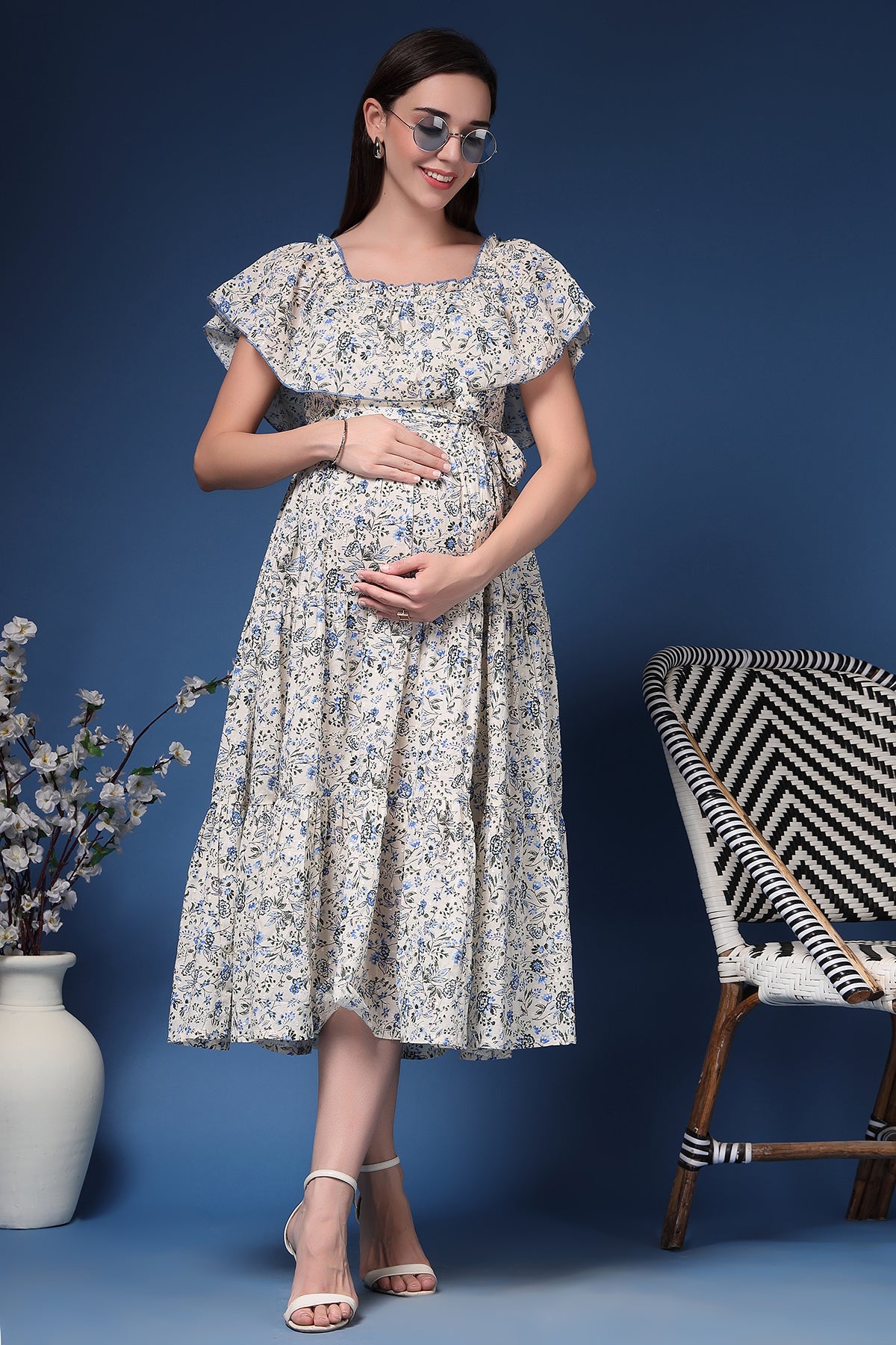feeding party dress ZIVA Maternity & Feeding Elegant Purple Party Wear Dress with Pleated ZIVAMOMS