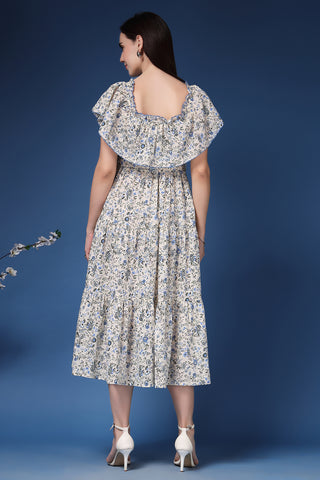 Close Up of Cotton Fabric Detail on Off-Shoulder Cotton Maternity Feeding Dress