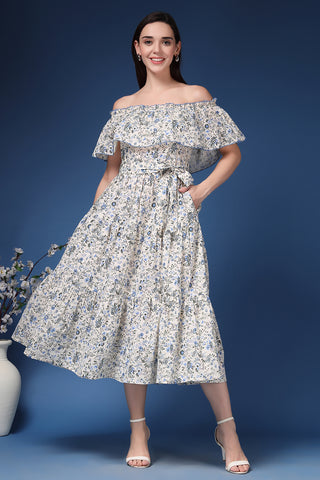 Back View of Off-Shoulder Cotton Maternity Feeding Dress - Flattering Silhouette for Pregnancy