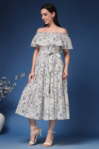 Studio Shot of Off-Shoulder Cotton Maternity Feeding Dress showing Cotton Design Quality