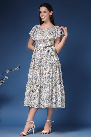 Side Profile of Off White Nursing Dress showing Feeding Zips & Pockets & Fit