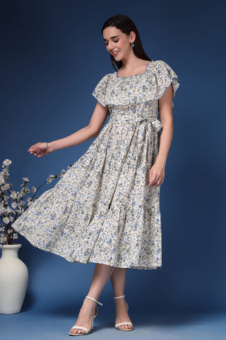 Close Up of Cotton Fabric Detail on Off-Shoulder Cotton Maternity Feeding Dress