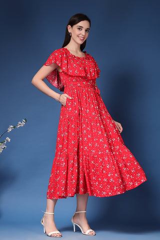 Soft Cotton Texture of Off-Shoulder Cotton Maternity Feeding Dress - Breathable & Comfy