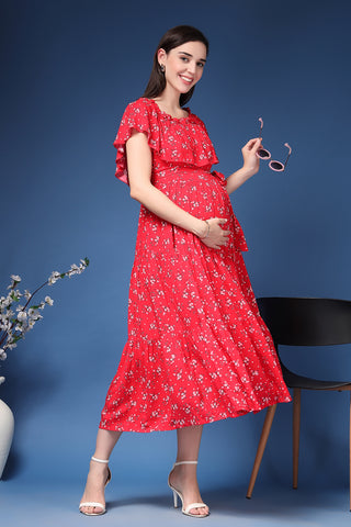 Practical Cotton Feeding Dress with Pockets - Off-Shoulder Cotton Maternity Feeding Dress
