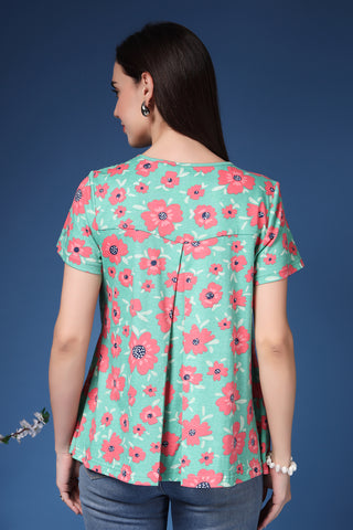 Green Floral Feeding Top; zipless access ensures simple and quick nursing.