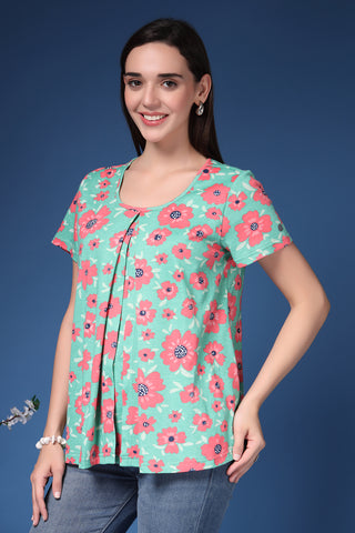 Green Floral Print; detailed pattern enhances the garment design.