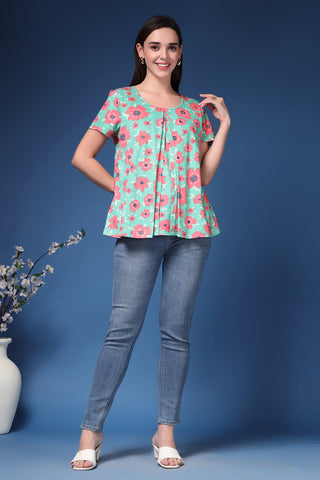 Green Floral Cotton fabric; breathable material provides comfort in hot weather.