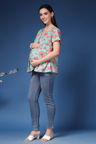 Green Floral Cotton Zipless Top; pure cotton material is soft on skin and lightweight.