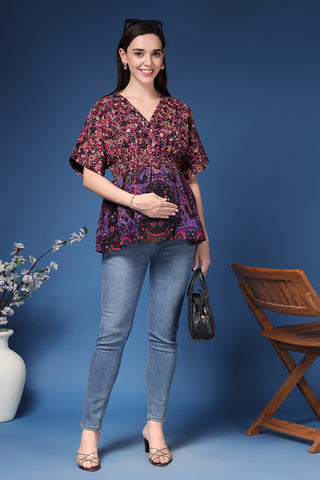 Interior view of Floral Short Top with Zipless Feeding showing Zipless.