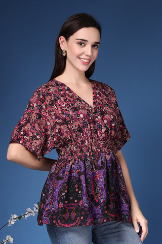 Styling detail of Floral Short Top with Zipless Feeding, highlighting multicolor print and Maternity Tops design.