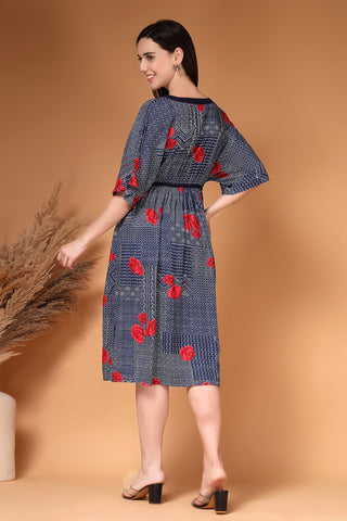 Close Up of Rayon Fabric Detail on Floral Printed Rayon Zipless Feeding Maternity Dress