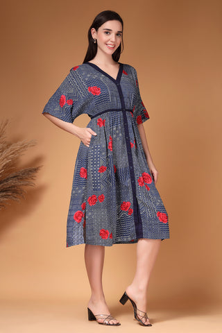 House of Zelena Floral Printed Rayon Zipless Feeding Maternity Dress - Trusted by Mothers for Quality