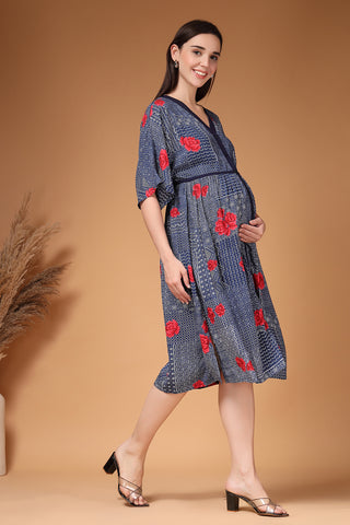Practical Rayon Feeding Dress with Pockets - Floral Printed Rayon Zipless Feeding Maternity Dress