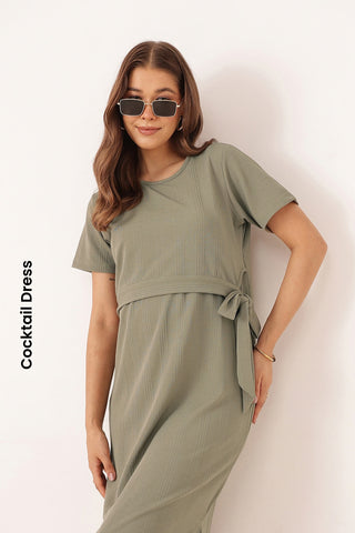 Signature Jacquard Rib Zipless Feeding Dress - Matcha