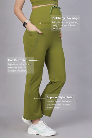 Full Bump-Coverage Olive Flair Maternity Pants