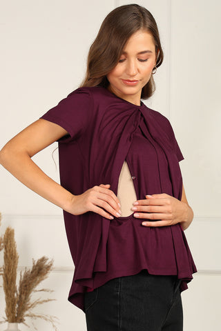 Burgundy Zipless Top & Maternity Pajama Set