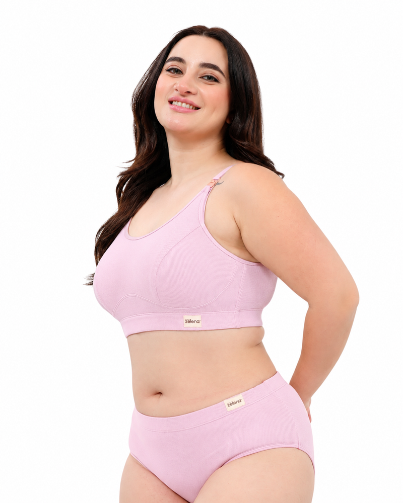 Riva Fine-Rib Cotton Feeding Bra - Baby Pink
