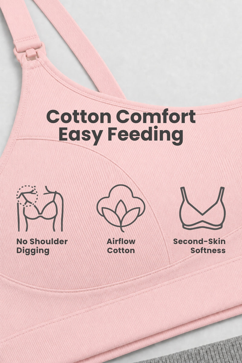 Riva Fine-Rib Cotton Feeding Bra - Rose Gold