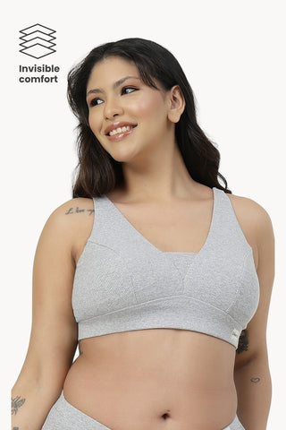 Natural Shape Fine Rib Bra - Grey Melange