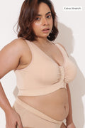 Ruched Modal Front-Open Bra with G-Hook - Nude Almond