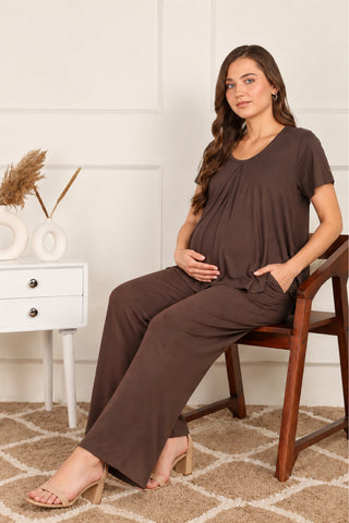 Dark Chocolate Zipless Top & Maternity Pajama Set