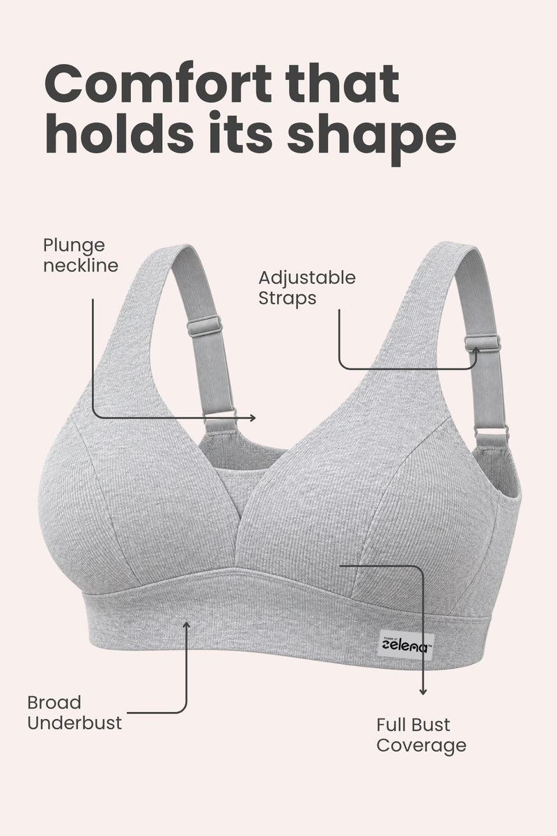 Natural Shape Fine Rib Bra - Grey Melange