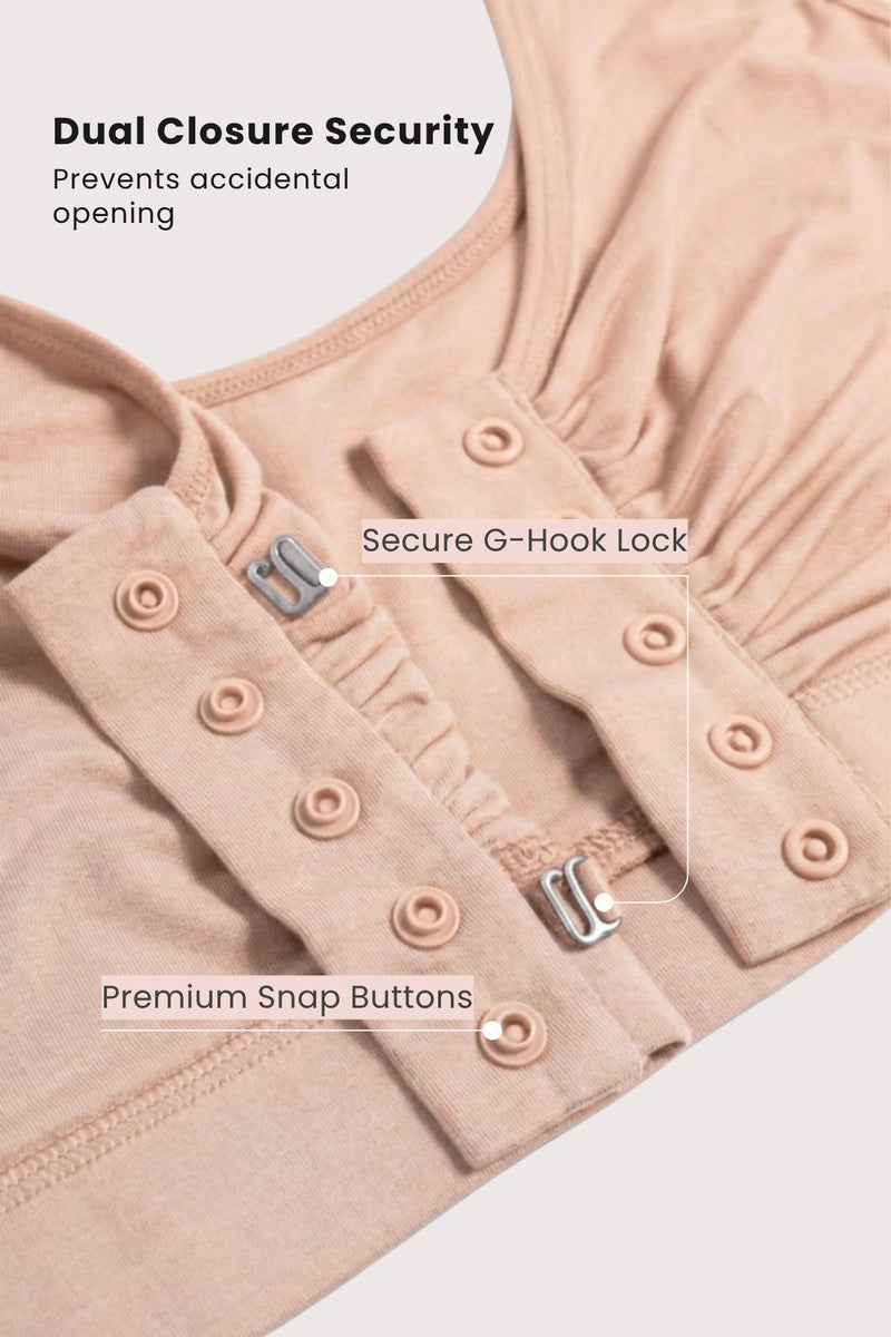 Ruched Modal Front-Open Bra with G-Hook - Nude Almond