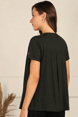 Olive Front & Back Pleated Zipless Nursing Top