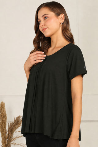 Olive Front & Back Pleated Zipless Nursing Top