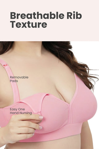Lira Ribbed Cotton Nursing Padded Bra - Baby Pink