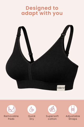 Lira Ribbed Cotton Nursing Padded Bra - Black