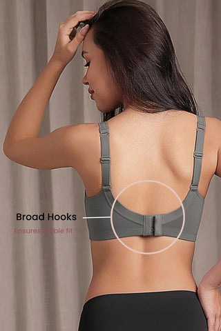 Steel Grey Padded Bra; fixed padding prevents shifting and provides modesty.