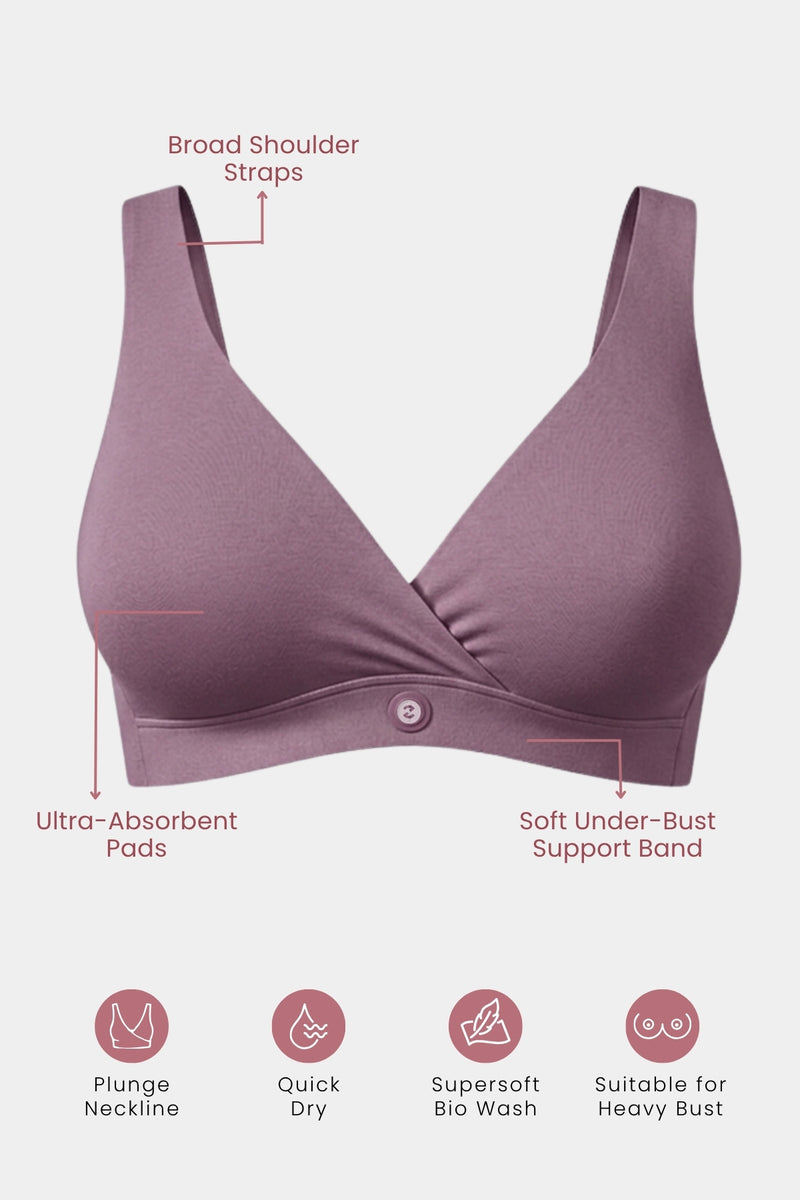 247 (Upgraded) Modal Padded Maternity Feeding Bra - Purple Grey
