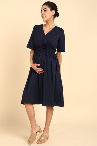 Midnight Blue Jersey Poplin Zipless Maternity Dress