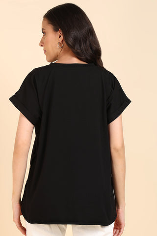 Black 100% Soft Cotton Zipless Maternity Feeding Top