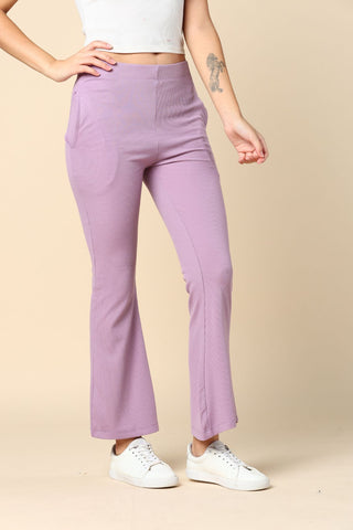 Lilac Ribbed Lounge Pants with 2 Pockets - 