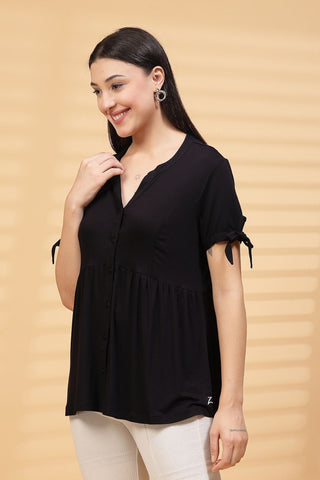 Black Solid Button Top For Zipless Feeding