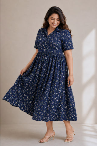 Floral Printed Zipless Feeding Dress - Dusty Blue