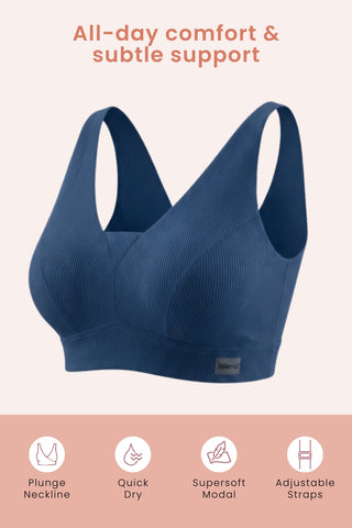 Sera Fine Rib Bra & Mid Rise Panty Set - Airforce